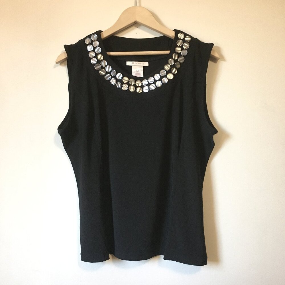 M Collection Decorative Collar Black Tank Top Size Medium M